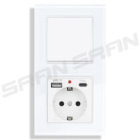 Enchufe de Pared Tipo-c SRAN con Panela de Vidrio Templado Interruptor de Luz y Puerta USB 5V 2.1A - details 0