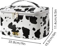 Bonita bolsa de maquillaje, pequeña bolsa de cosméticos para mujer, bolsa de aseo mediana, bolsa organizadora impermeable de PU (estampado de vaca) - details 0