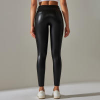 Nessaj-pantalones de piel sintética de terciopelo fino para mujer, leggings de cuero PU ajustados, sexy, con bolsillo, Otoño e Invierno - details 8