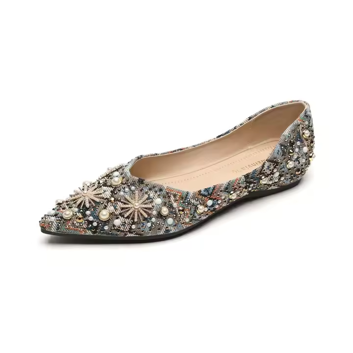 Cómodos zapatos planos con lazo plateado y vestido de cuña baja, zapatos de ballet informales ligeros - 1