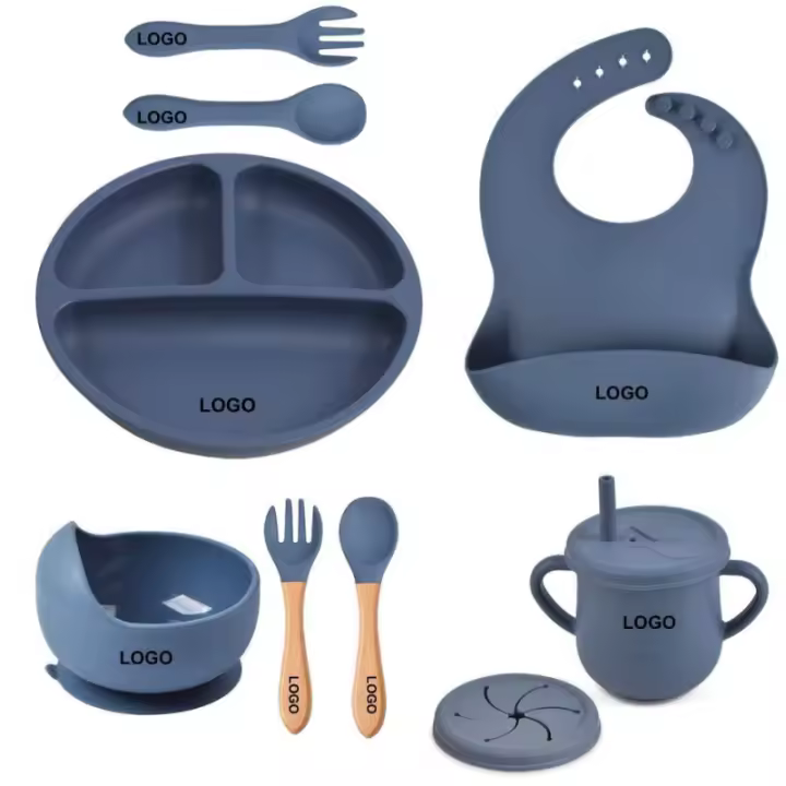 Kit de villa de silicona con tipo personalizado hecho a mano para niños, utensilios para comida, tipo dividido - 1
