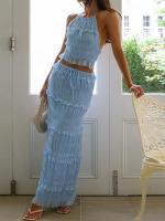 Conjunto a juego de faldas plisadas con chaleco y cuello redondo liso, traje de retazos sin mangas para primavera y verano para mujer, trajes de mujer con cintura elástica 2025 - details 19