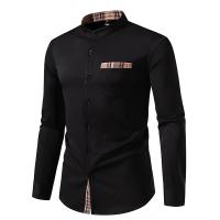Printemps hommes col montant Henry chemise décontracté Bloque de couleur a cuadros à manches longues chemises hommes d 'affaires bureau Blusa trabajo diario - details 2