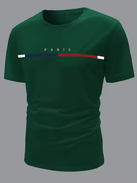 Camiseta cómoda con estampado de patrones temáticos de París para hombre, camiseta con estampado, ropa de verano para hombre, ropa para hombre - 1
