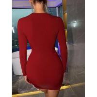 Vestido corto de manga larga para mujer, minivestido de color sólido para discoteca, nuevas características - details 12