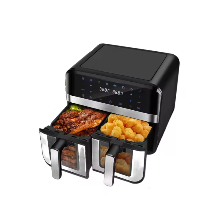 Freidora de aire sin aceite de 2500 W, 8 programas preestablecidos, ventana de visualización digital, freidora de aire seco de 4,5 L + 4,5 L sin aceite, - 1