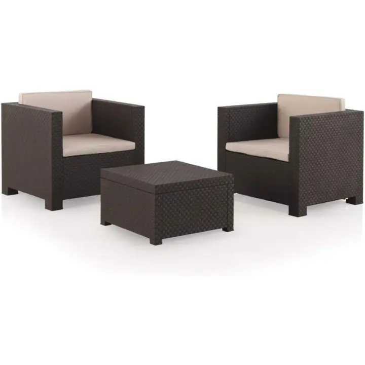 Conjunto de Exteriores de Jardín y Balcón 2 Sillones y Mesa de Centro con Almacenamiento - 1
