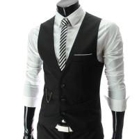 Chalecos para hombre con cuello en V, sin mangas, con botones y bolsillos, chaleco de traje a la moda. - details 5
