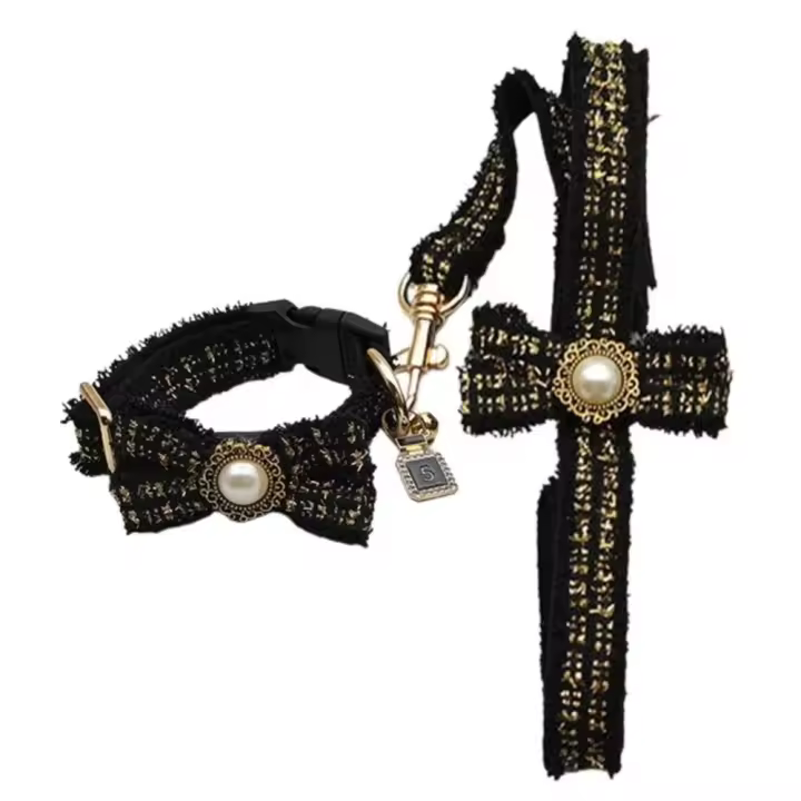 Decoración para el cuello de gato, conjunto de arnés y correa ajustables para gato, Collar con correa para perro suave y ligero, bonito y exquisito lazo para el cuello para mascota, cachorro - 1