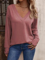 Camiseta holgada de manga larga con cuello en V para mujer, Tops blancos informales, jersey de oficina, otoño e invierno, nuevo - details 15
