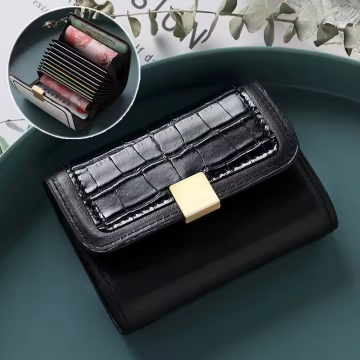 Monedero multifuncional de PU para mujer, bolso de mano femenino, billetera de cuero con broche para tarjetas, billetera con Clip para dinero, tarjetero de negocios - 1