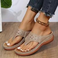 Women Fashion Wedge Sandals Casual Faux Leather Solid Color Flip Flops Lightweight & Comfortable Shoes - details 4