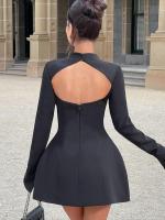 Vestido de manga larga con espalda descubierta para mujer, vestido de lujo de línea A corta, Color sólido, primavera y otoño, nuevo - details 3