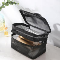 Bolso De Viaje Organizador De Maquillaje 2 Capas Transparente Plegable Con Malla Y Cierre De Cremallera Gran Capacidad Para Kit De Limpieza 2024 - details 3