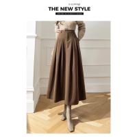 Faldas elegantes de lana sintética para mujer, falda informal holgada de cintura alta con bolsillos para oficina, Otoño e Invierno - details 14