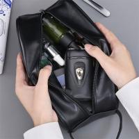 Bolsa de lavado de cuero portátil con múltiples bolsillos para hombre, bolsa con cierre de gran capacidad para almacenamiento de cosméticos, bolsa de maquillaje de mano impermeable para viajes - details 11