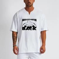 Muscleguys Camiseta de Fitness de Algodón Cuello en V, Manga Corta, Impresión, Lavado en Máquina, Para el Verano y Gimnasio - details 5