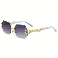 Gafas De Sol Clásicas Vintage Sin Montura Poligonales De Metal, Con Patillas De Diseño De Leopardo, Para Hombres Y Mujeres - details 3