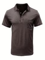 Camisa de manga corta para hombre, camisa de solapa con botones, bolsillo en el pecho, color sólido, a la moda - details 57