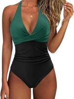Traje de baño sexy de una pieza con lazo en el cuello y espalda cruzada para mujer - details 7