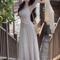 Vestido de tirantes a rayas con bordado tridimensional de diseño, vestido de fiesta de alta gama francés para mujer, verano 2025 - details 4
