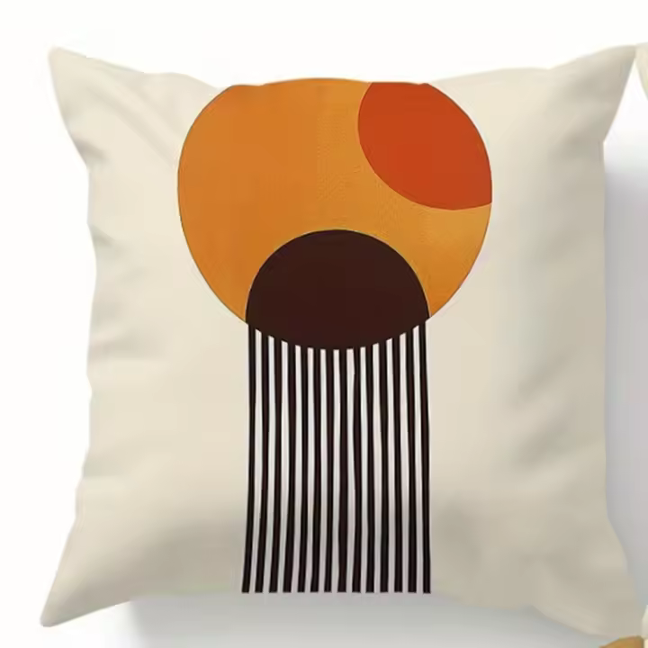 Funda de almohada con estampado redondo geométrico de línea minimalista abstracta, decoración bohemia para el hogar, sala de estar, funda de cojín para sofá - 1