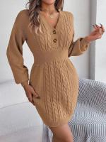 Elegante Vestido de Punto para Mujer Color Sólido, Cuello V, Moda Y2K 2025 - details 13