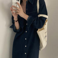 Vestido Denim Retro con Cuello Largo Elegante Estilo Coreano para Mujeres - details 17