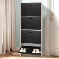 Mueble zapatero de 12 pares - Estantería de gran capacidad para vestíbulo o pasillo - (ancho) 60 x (profundidad) 24 x (alto) 80 cm - Madera clara blanca - details 31