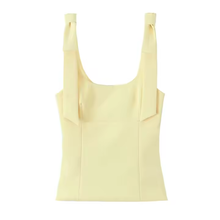 Tops ajustados de lado alto para mujer, Top sin mangas con tirantes lisos y cuadrados curvos, ropa de verano 2025 - 1