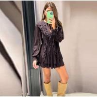 Vestidos elegantes lisos de encaje con múltiples unces, vestidos elegantes holgados con cuello de pico, batas de manga larga para mujer nueva, vestido de vacaciones para ir al trabajo de verano 2025 - details 29