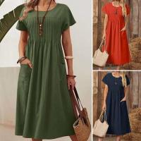 ZANZEA-Vestido elegante de verano, Vestido de manga corta con cuello de pico a la moda para mujer, Vestido veraniego plisado liso a media pantorrilla, Vestido informal de trabajo OL, caftán - details 1