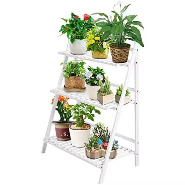 3 Niveles, Soporte Plegable para Plantas Escalera para Flores de Estantería para Plantas en Bambú Decorativo para Macetas para Jardín Terraza Balcón 70 x 40 x 96 cm - 1