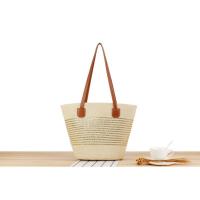 Bolso de hombro de vacaciones versátil tejido a mano con textura premium, de gran capacidad y a rayas. - details 4