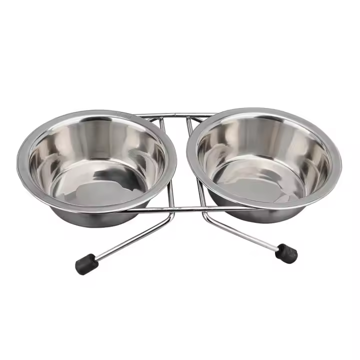 Cuenco de Acero Inoxidable para Mascotas Doble para Perros y Gatos Soporte de Hierro Duradero - 1