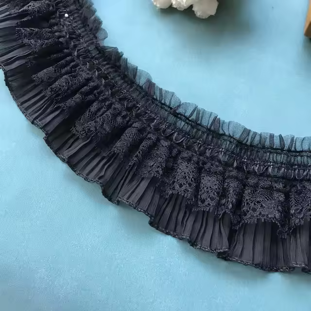 Cinta de capa de encaje elástico, ribete de volantes elásticos para coser ropa, manualidades DIY, blanco y negro, 1 yarda - 1