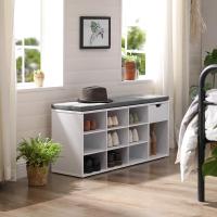 Asiento y Cojín, Banco para Zapatos con Estante, Asiento Acolchado, para Entrada Pasillo Dormitorio, 30 x 104 x 48 cm, Blanco y Gris LHS24WT - details 3