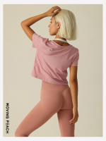 Camisetas Deportivas Mujer MOVING PEACH Camiseta de Yoga Top Dri-fit T-shirts Gym Top Front Wrap Detalle Transpirable ETM Material Exterior 47% Viscosa 47% Algodón 6% Spandex - details 4