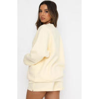 Wind Conjunto de pantalones cortos y sudadera con cuello redondo informal holgado de Color puro para mujer - details 30