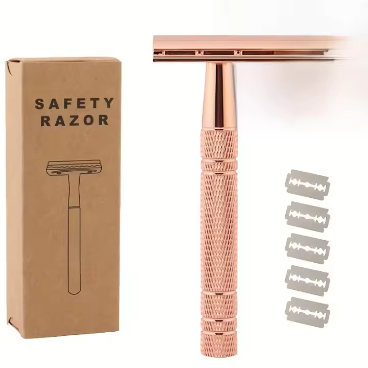 Maquinilla de afeitar de seguridad de doble filo ecológica para mujeres y hombres, 5 cuchillas, afeitadora Manual clásica en húmedo, reutilizable y Giftable - 1