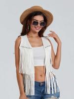 Chaqueta hippie para mujer, chaqueta ligera sin mangas con frente abierto de color sólido y bolsa de ropa sin tirantes - details 4