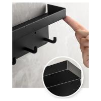 LLavero de pared con estante, bandeja de llaves con estante y 6 ganchos autoadhesivos, barra de llaves para oficina y baño, color blanco - details 1
