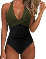Traje de baño sexy de una pieza con lazo en el cuello y espalda cruzada para mujer - details 10