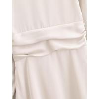 Mini vestido liso de satén de otoño para mujer, Vestidos informales de manga larga con cuello en V y cintura fruncida, Vestidos femeninos - details 9