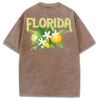 Camiseta lavada con diseño de flor de naranja de Florida para mujer, camisetas suaves de verano, ropa deportiva cómoda para mujer, Top informal Multicolor - details 7