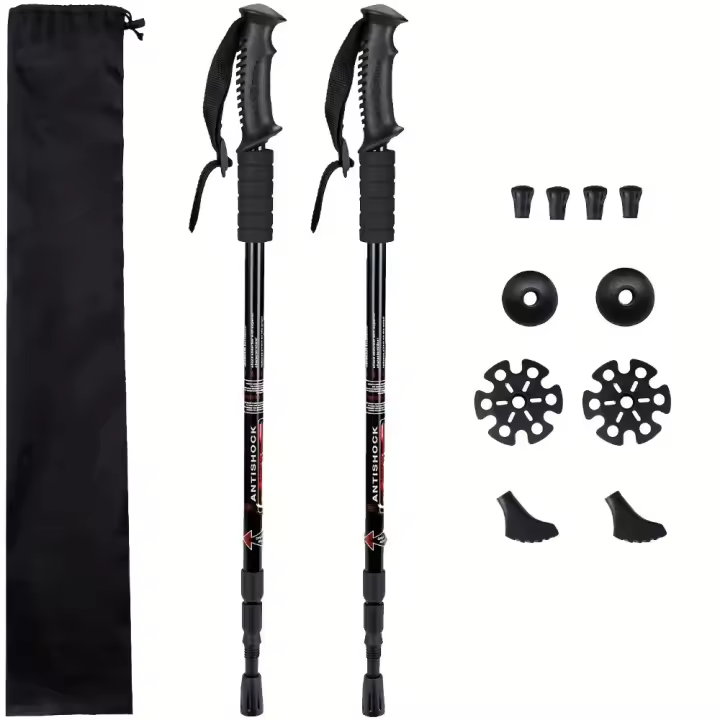 Bastones de Senderismo Ajustables y Ligeros, 2 Piezas con Absorción de Choques, Incluye Puntas Extras y Bolsa de Bolsa - 1
