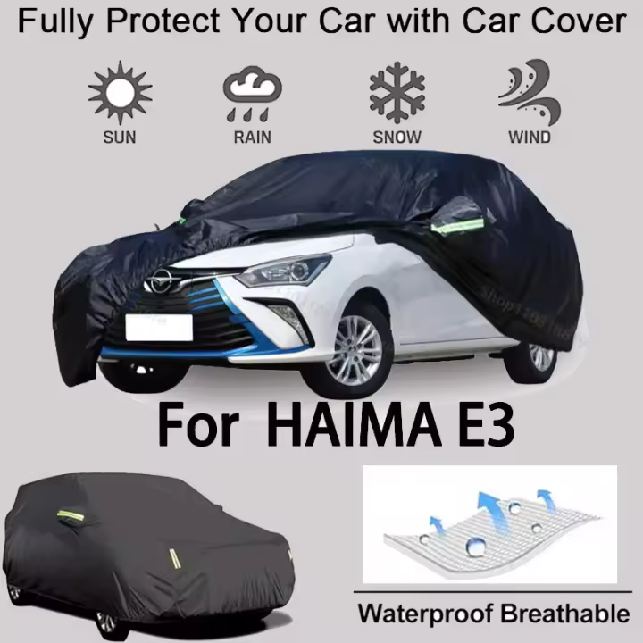 Cubierta completa para coche para Haima E3 equipo de protección para exteriores, protector solar, accesorios para automóviles impermeables y a prueba de polvo, negro - 1