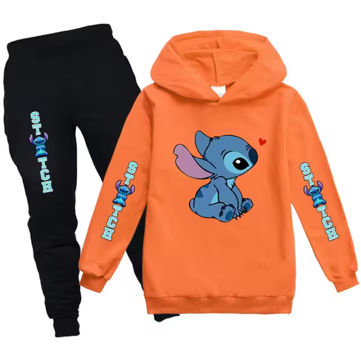Conjunto de forro polar de 2 piezas para niña Lilo & Stitch: conjunto de sudadera con capucha y pantalones deportivos Stitch para niños - 1