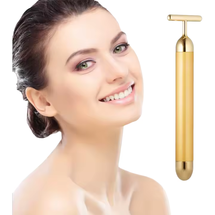 Masajeador Facial de Pulso Dorado 24k Herramienta de Masaje Facial Eléctrico en Forma de T para Piel Sensible Reafirmante y Levantador para Todos los Tipos de Piel - 1
