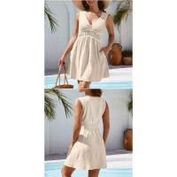 Vestido cómodo informal sin mangas con cuello en V y adelgazamiento de cintura para mujer 25 primavera y verano - details 4